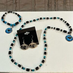 Handcrafted North Carolina Panthers necklace earring bracelet set